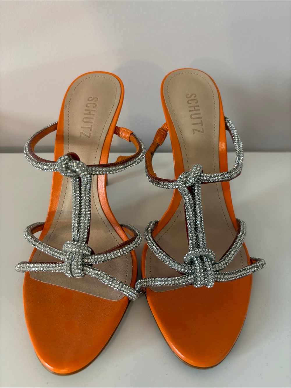 SCHUTZ BRAND NEW Orange Crystal-Knot Stiletto Mules